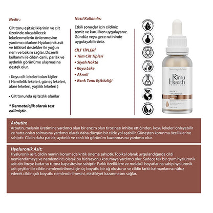 Rimu Health: Arbutin 2% Hyaluronic Acid Face Serum - Dark Spot Corrector, Skin Tone Evening &amp; Brightening Serum for Hyperpigmentation - 30ml
