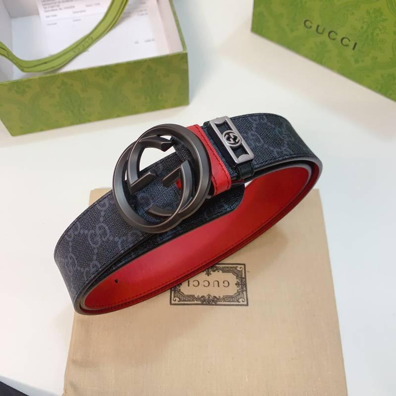 GUCCI Embellished coated-canvas and leather belt