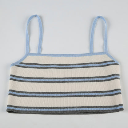 American Style Casual Vacation Style Knitted Striped Dress Suit