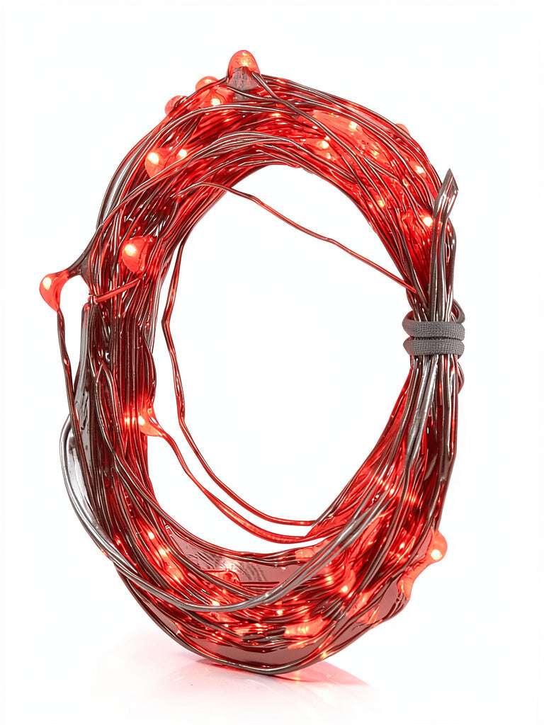 2PK Tiny Lites Battery Operated Indoor Silver Wire LED Light String, Red, 6-Feet