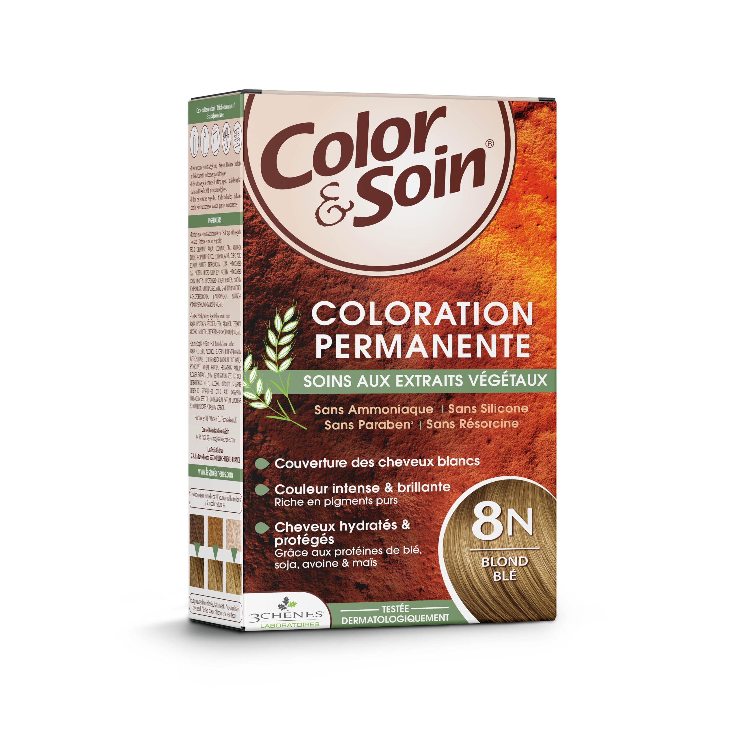 Color&amp;Soin Natural 8N Wheat Germ Blond Hair Dye - Ammonia-Free, Plant-Based Hair Coloring