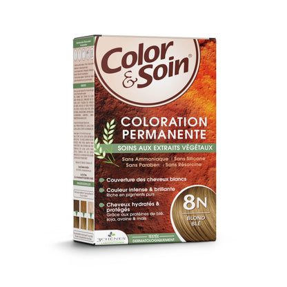 Color&amp;Soin Natural 8N Wheat Germ Blond Hair Dye - Ammonia-Free, Plant-Based Hair Coloring