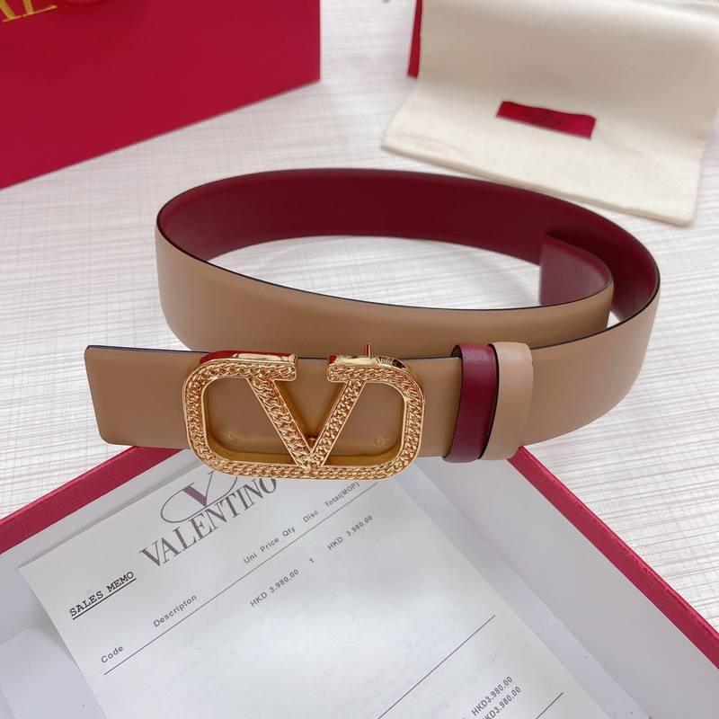 Valentino V logo Hammered Buckle Reversible Wide Signature Belt &