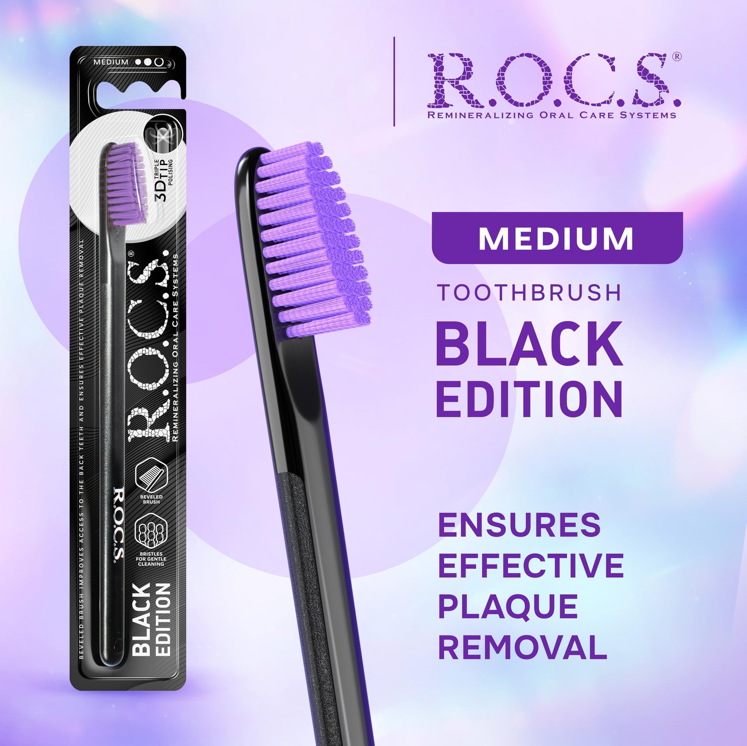 R.O.C.S. Black Edition Toothbrush - Elegant Design | Medium Hardness