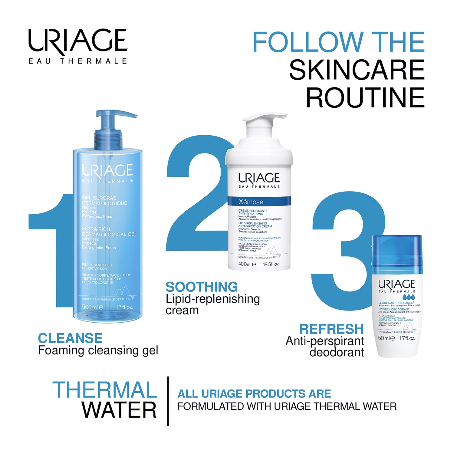Uriage Uriage Power 3 Deodorant Roll-on - Anti-Perspirant, Paraben-Free, Natural Deodorant for Effective Odor Protection