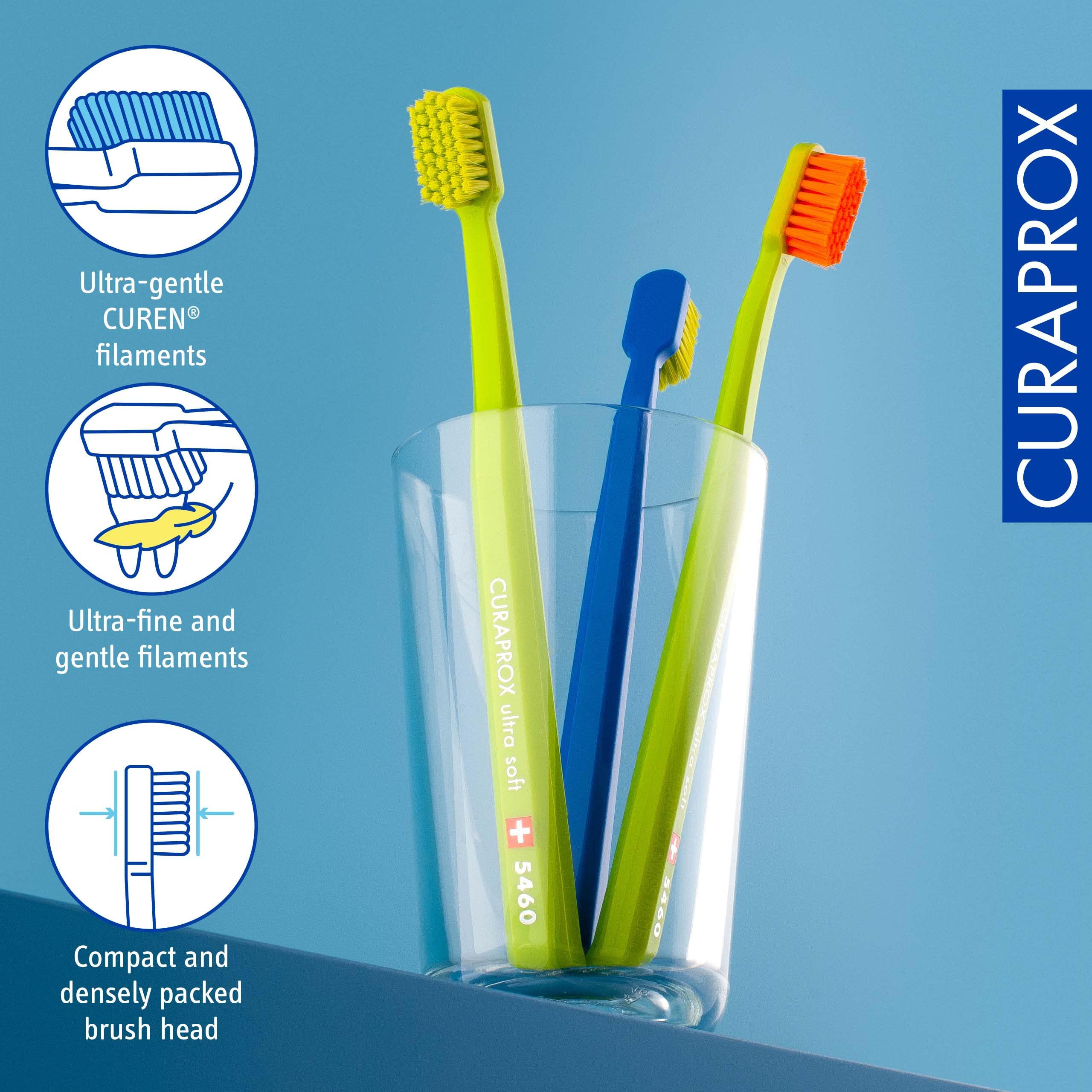 Curaprox 5460 Ultra Soft Manual Toothbrush for Sensitive Teeth and Gums - Gentle &amp; Effective Plaque Removal