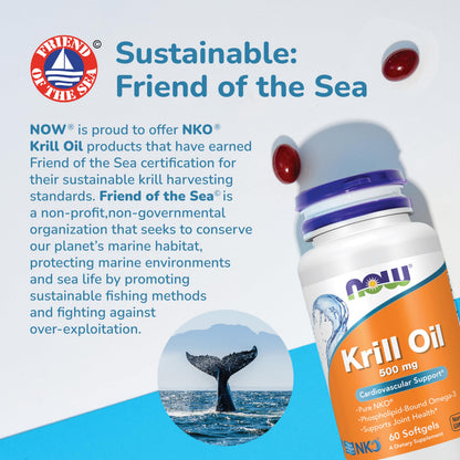 NOW Red Krill Oil 500mg Supplement - Omega-3 EPA &amp; DHA Dietary - 30 Capsules