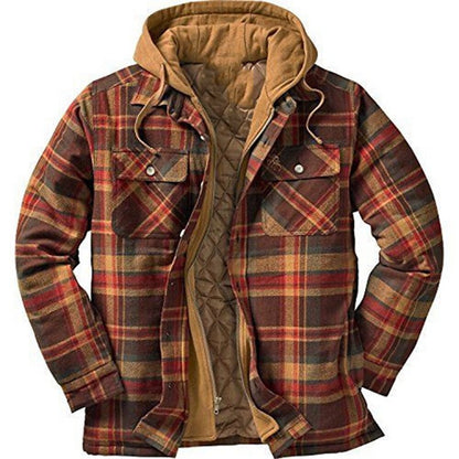 Thickened Cotton Plaid Long Sleeve Hooded Jacket