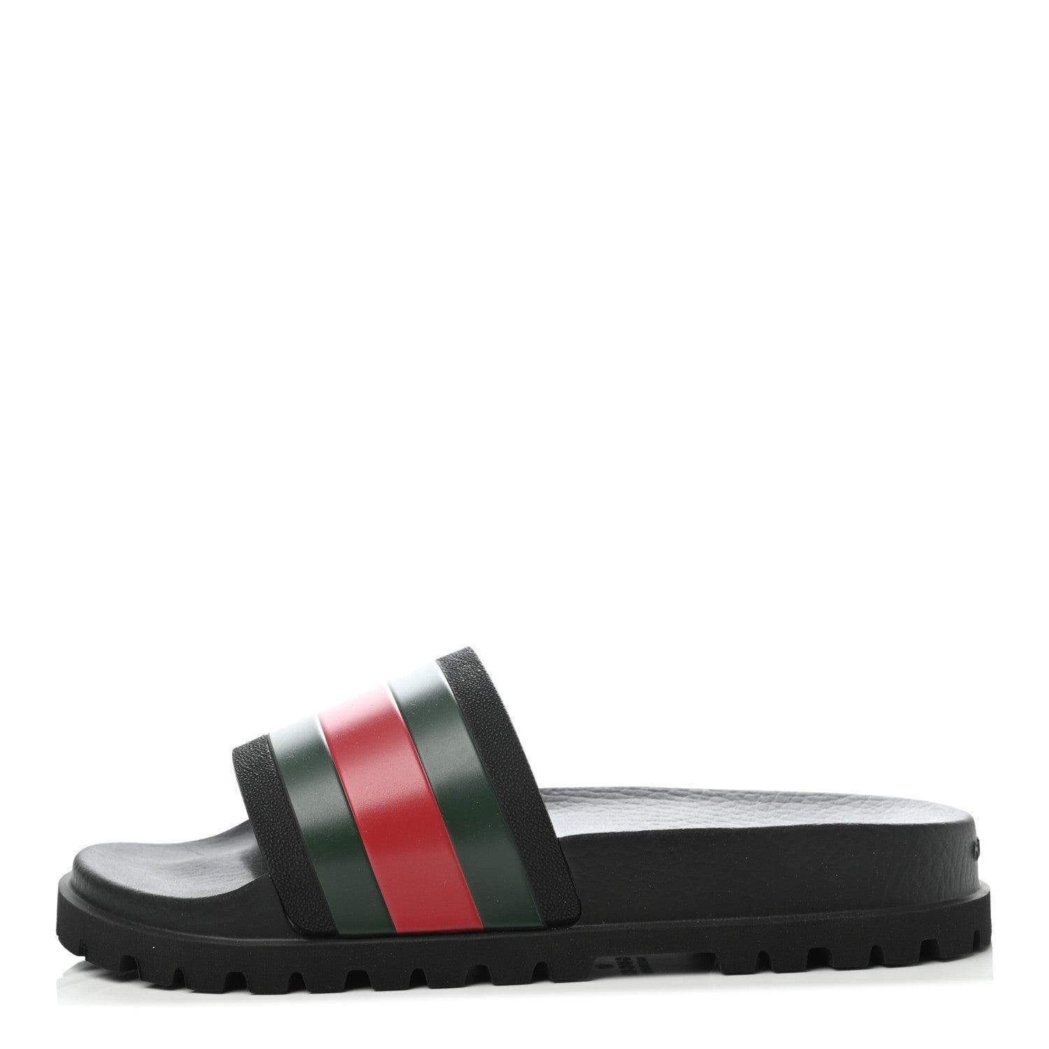 Gucci Rubber Web Slides - Black Green Red Lug Sole Sandals
