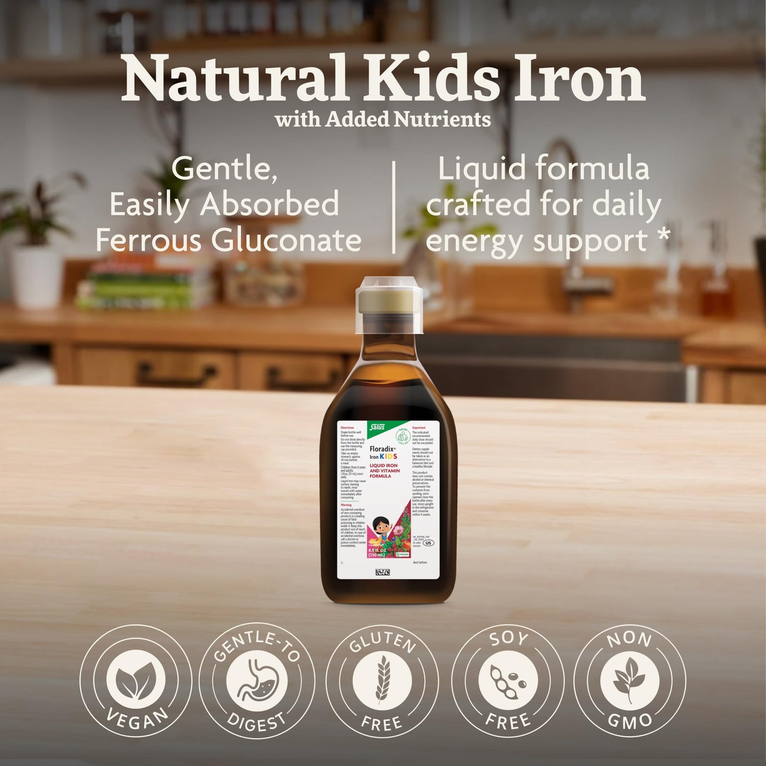 Floradix Liquid Dietary Supplement - Natural Iron &amp; Vitamin Supplement for Adults &amp; Children, Gluten-Free, 8.45 fl oz