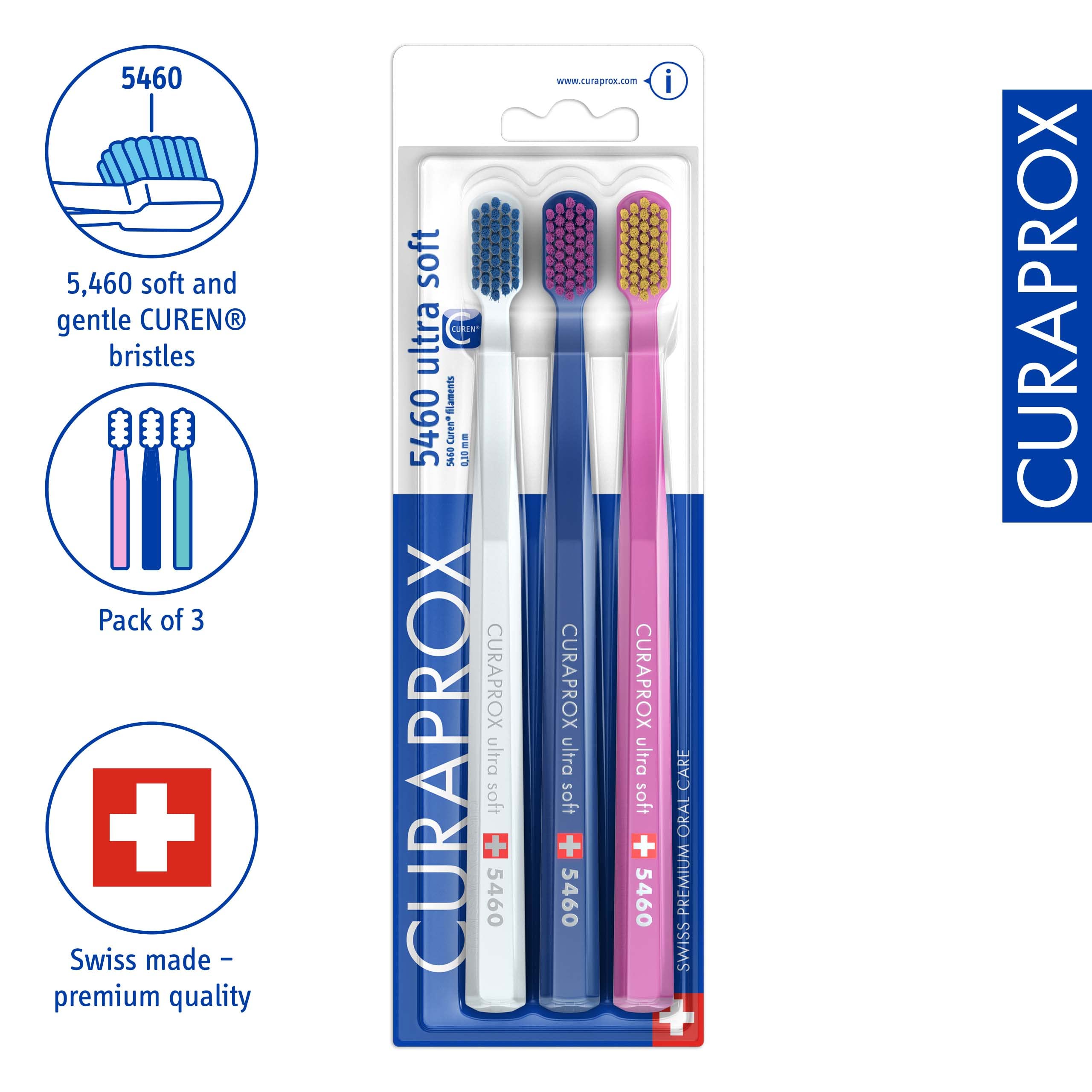 Curaprox 5460 Ultra Soft Manual Toothbrush for Sensitive Teeth and Gums - Gentle &amp; Effective Plaque Removal