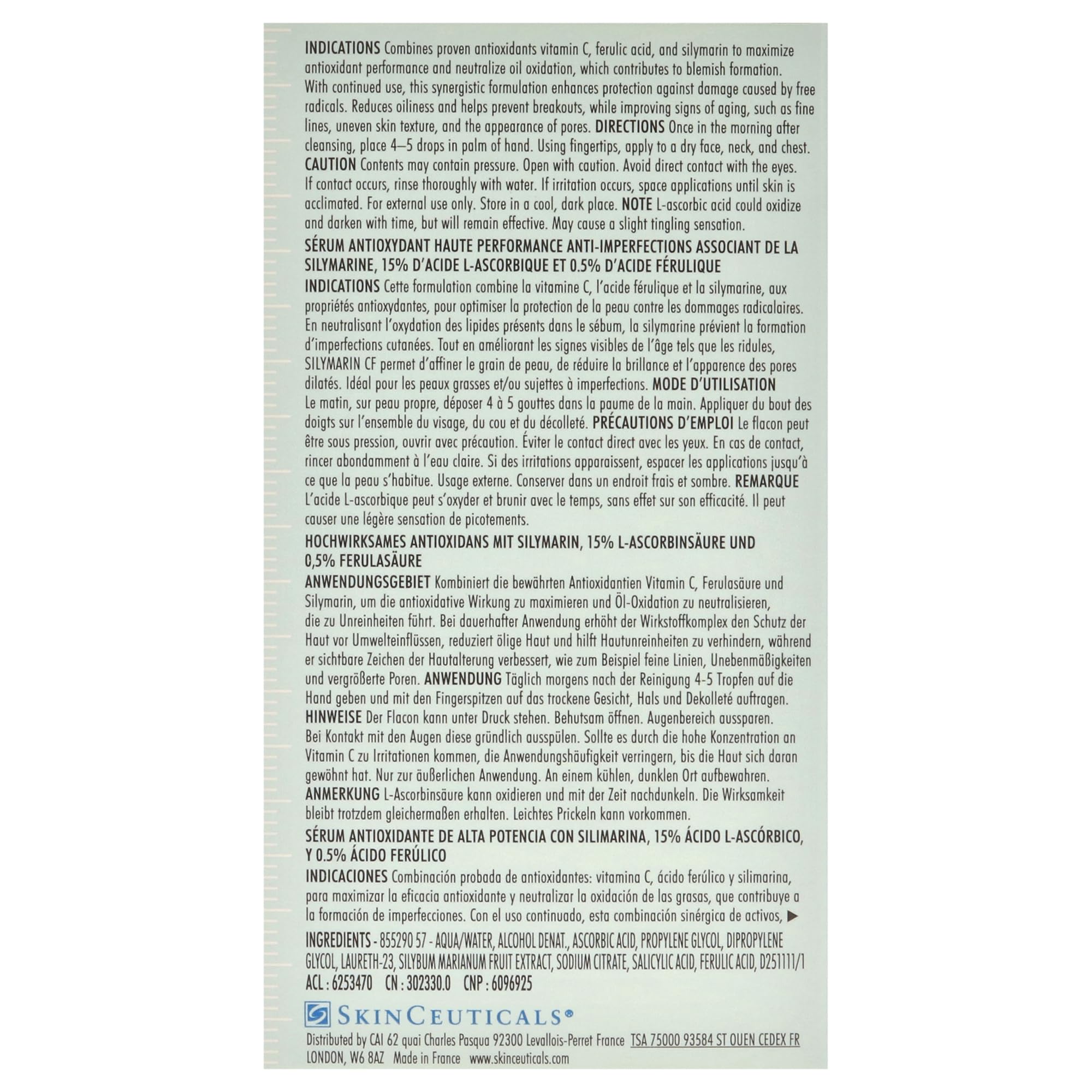 Skinceuticals Antioxidant Serum Silymarin CF - Vitamin C Serum for Anti-Aging &amp; Acne-Prone Skin