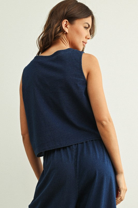 Dye And Wash Knitted Top: Indigo