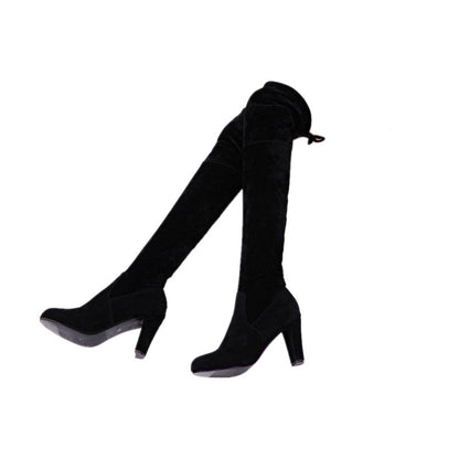 Above-knee boots with high heels