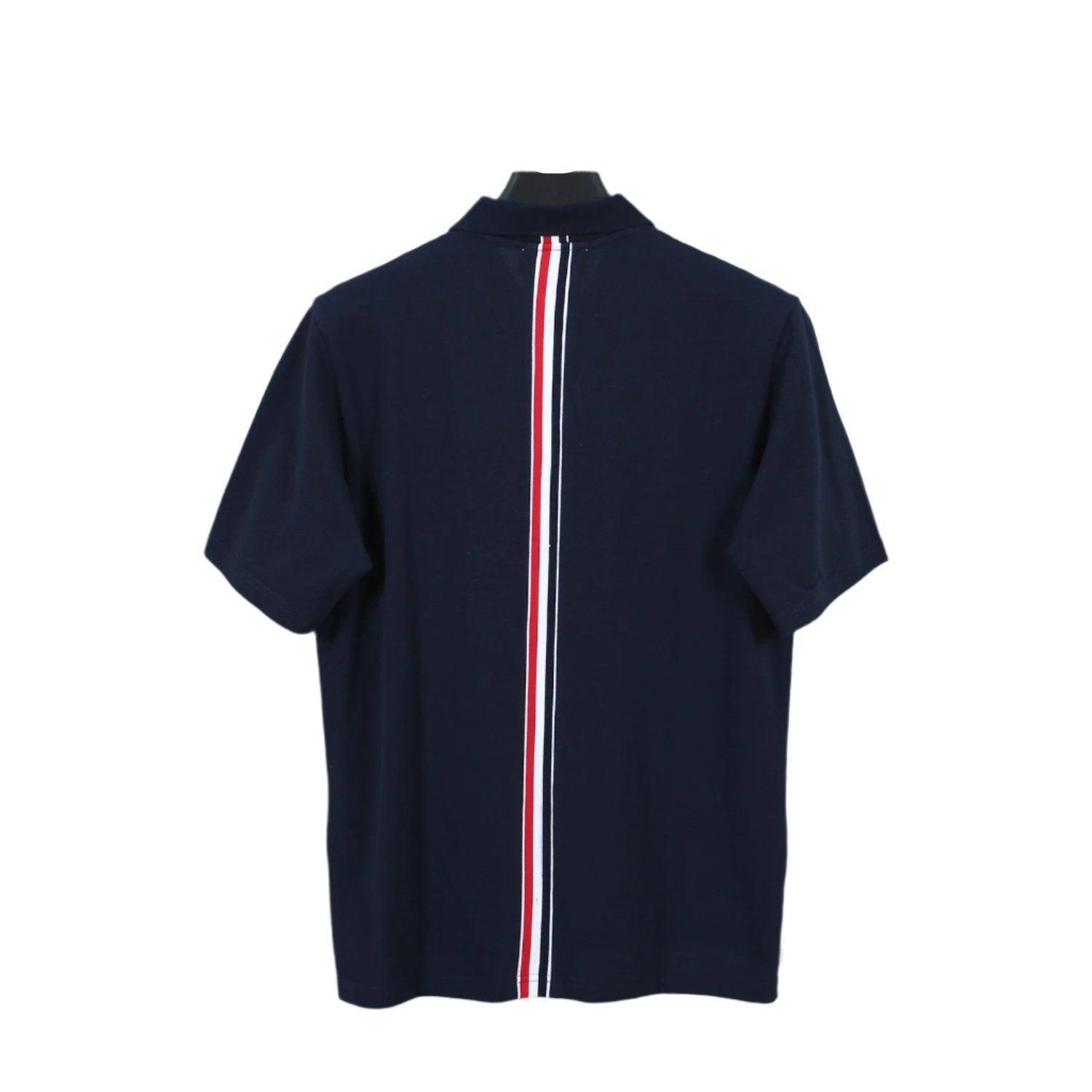 Thom Browne Navy Blue T-Shirt with Collar