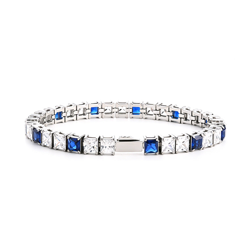 Stainless Steel Tennis Chain Bracelet Square Zircon Light Luxury Jewelry