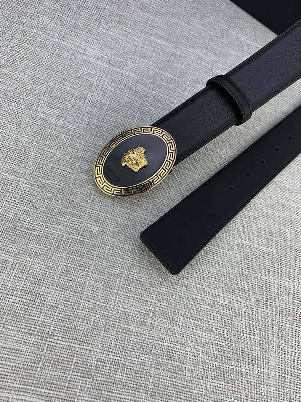 Versace Black Leather Vitello Belt Gold Medallion Buckle