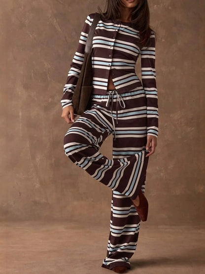 Retro Striped Pajama Set for Women