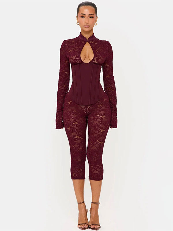 Elegant Lace-Up Bodycon Jumpsuit