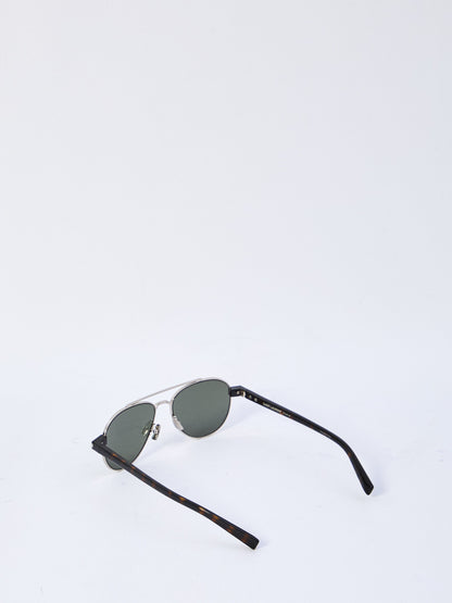 SAINT LAURENT Geometric Frame Sunglasses with Green Lenses