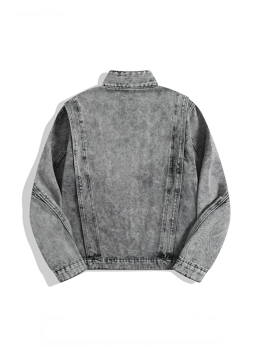 Retro Heavy-Duty Denim Jacket with Stand Collar