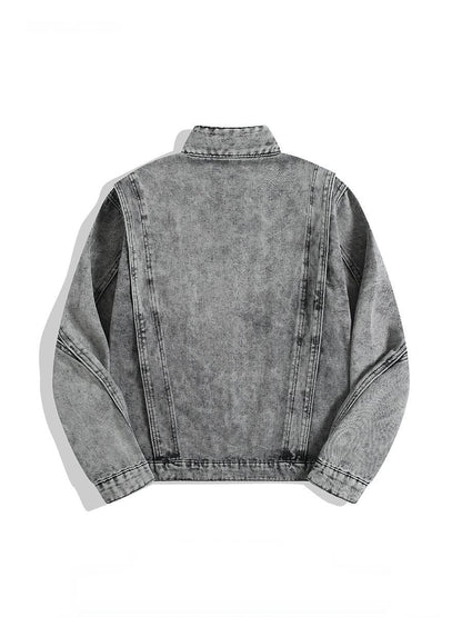 Retro Heavy-Duty Denim Jacket with Stand Collar