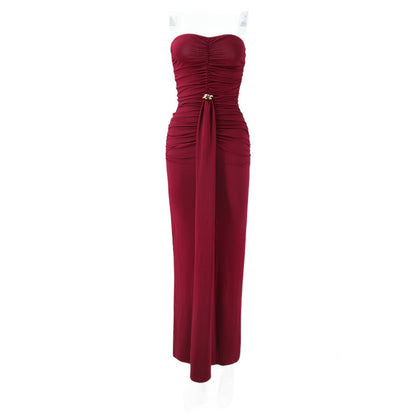Elegant Ruched Backless Long Dress