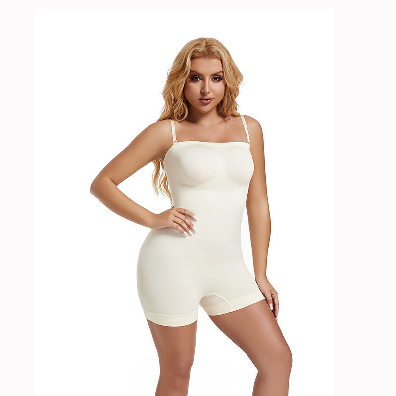 Abs-Controlling One-Piece Seamless Shaping Garment with Removable Shoulder Straps