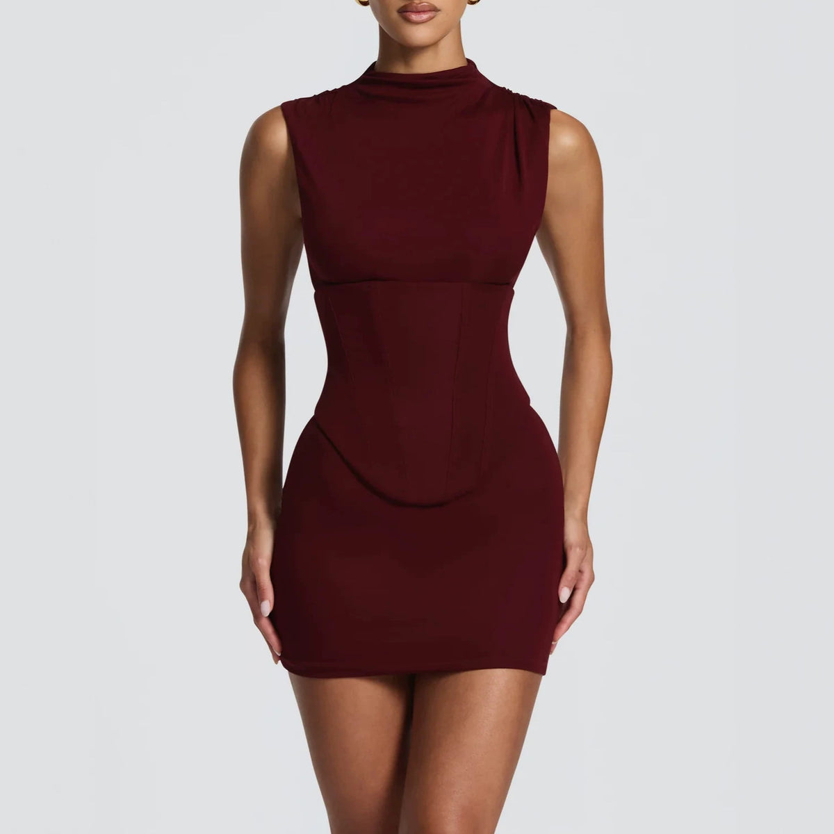 Sleeveless Fishbone Waist Midi Dress
