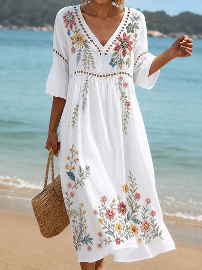 Women Summer Bohemian Lantern Sleeve Long Dress