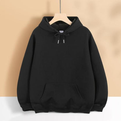 Mens Womens Drop Shoulder Hoodie Casual Fleece Lined Solid Color Sweatshirt