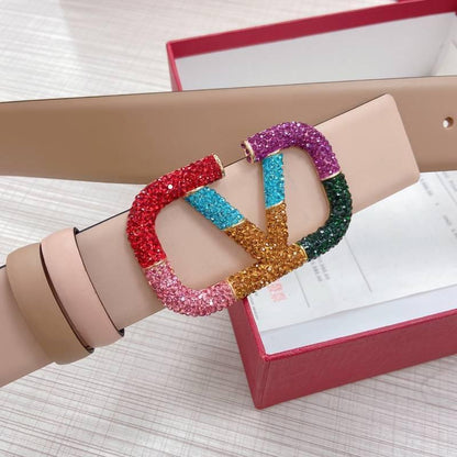 VALENTINO GARAVANI V logo Rainbow Reversible Leather Belt &
