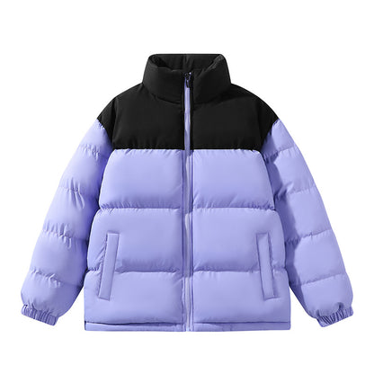 Contrast Color Stand Collar Cotton Jacket Waterproof Winter Coat
