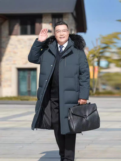 Mens Long Down Jacket with Fur Collar Options