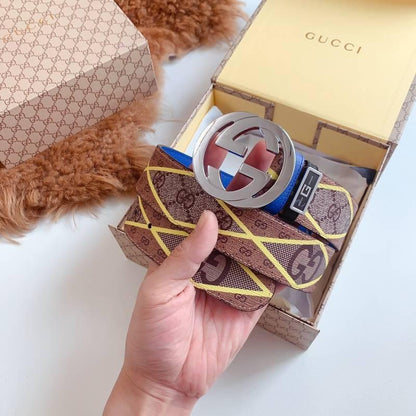 GUCCI Embellished coated-canvas and leather belt &