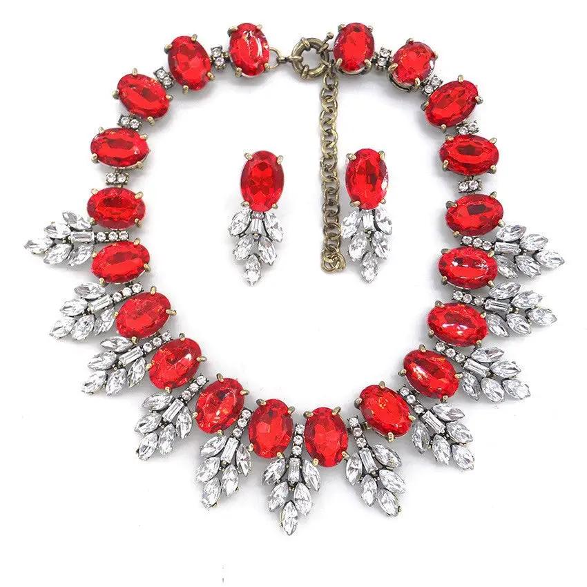 Accessories Handmade Exaggerated Colorful Crystal Necklace Earrings Suite by Wanita Store