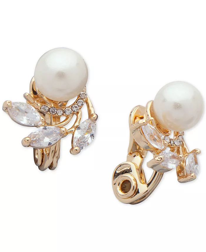 Anne Klein Cubic Zirconia &amp; Imitation Pearl E-z Comfort Clip-on Earrings