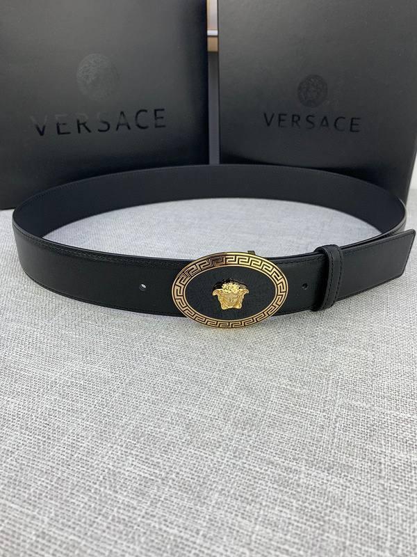Versace Black Leather Vitello Belt Gold Medallion Buckle