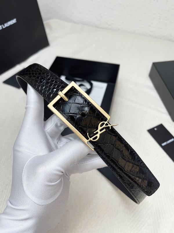 Saint Laurent Classic Monogram Square Buckle Belt Crocodile Embossed Leather