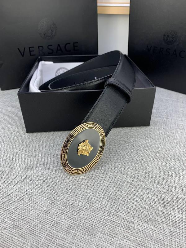 Versace Black Leather Vitello Belt Gold Medallion Buckle