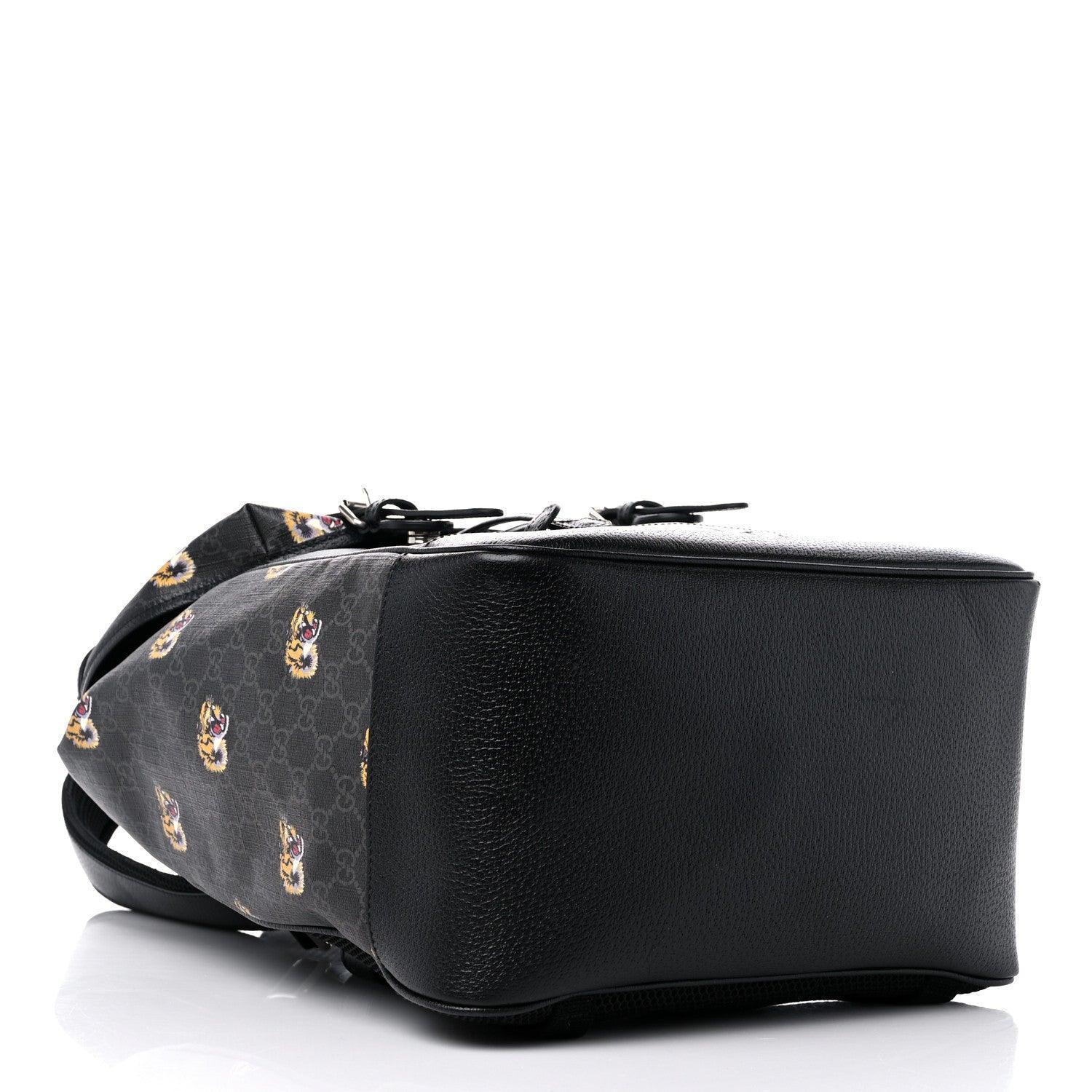Gucci GG Supreme Monogram Azalea Calfskin Tigers Medium Retro Interlocking G Backpack Black