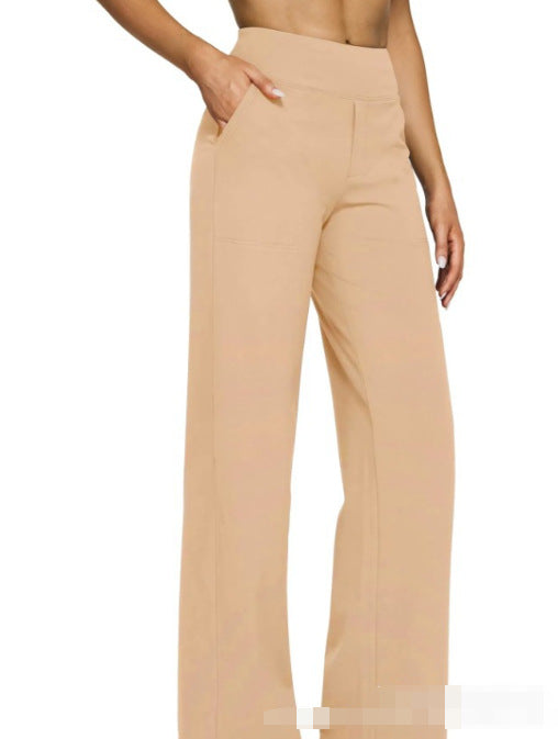 Casual High-Waisted Straight Pants Loose Pocket Yoga Pants