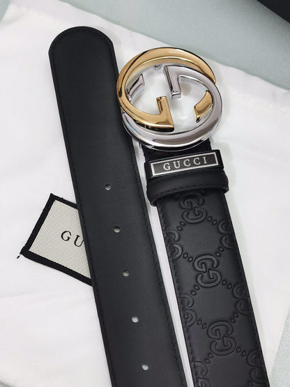 GUCCI Embellished coated-canvas and leather belt &