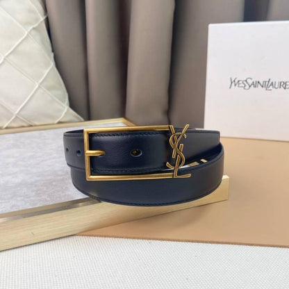 Saint Laurent Classic Monogram Square Buckle Belt Embossed Leather