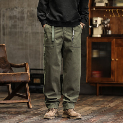 Mens American Retro Cargo Pants Loose Straight Casual Trousers