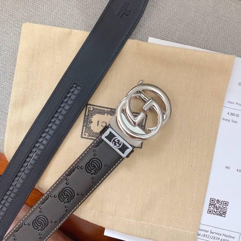 GUCCI Embellished coated-canvas and leather belt &