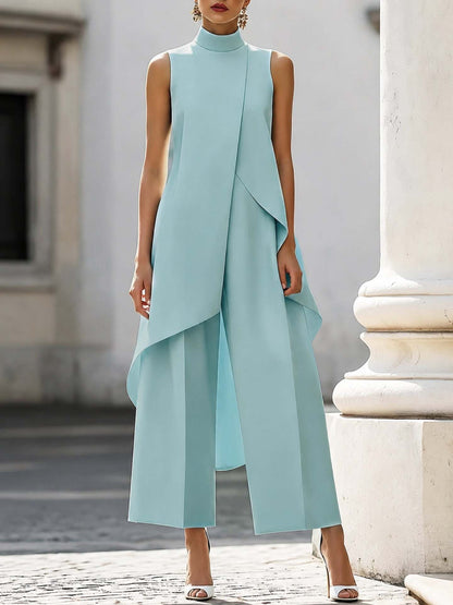 Sleeveless layered wide-leg pants