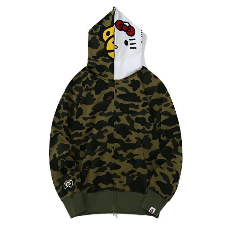 BAPE Sanrio Milo Hello Kitty Split Face 1st Camo Full Zip Hoodie A Bathing Ape Green