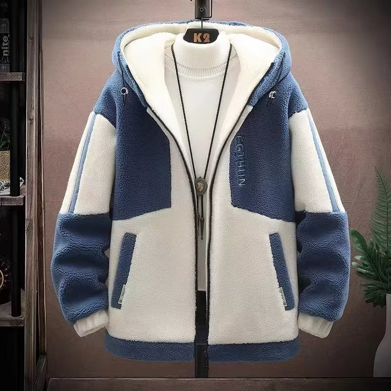 Winter Men Lamb Wool Hooded Jacket