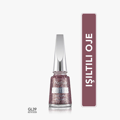 Flormar Glitter Semi-Transparent Nail Polish GL39 Red In Silver - Long Lasting